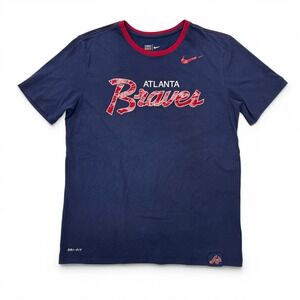 Nike Atlanta Braves MLB Dri-FIT Graphic T-Shirt Mens Large Navy Blue Athletic